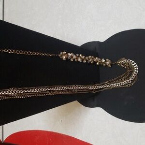 Chico's Multi Strand/Mix Metal Chain, Cluster Of Rhinestone Necklace.